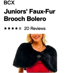 BCX Black Faux-Fur Brooch Bolero OS NWT